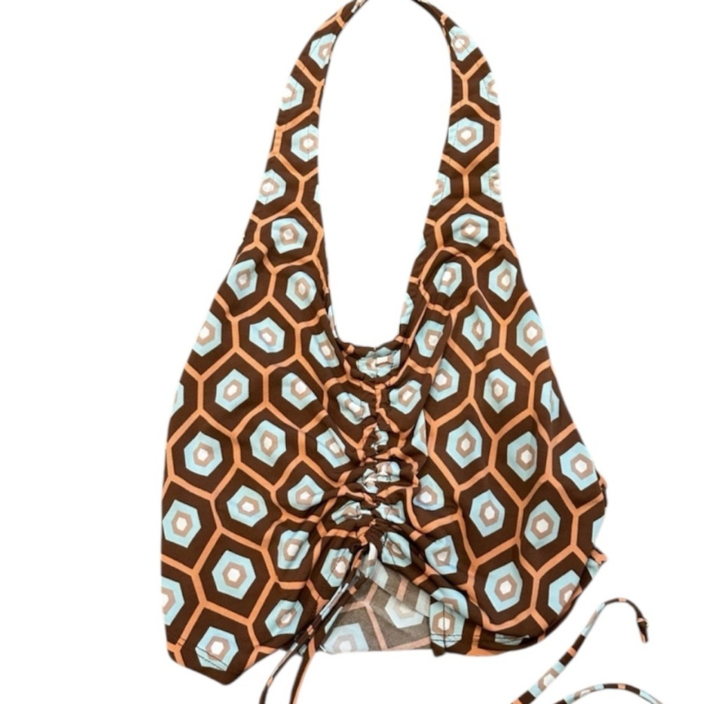 Geometric Halter Top in Brown and Blue Rebelious Dreamer sz Small